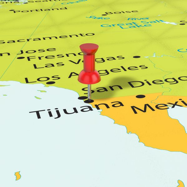 91514751 - pushpin on tijuana map background. 3d illustration.