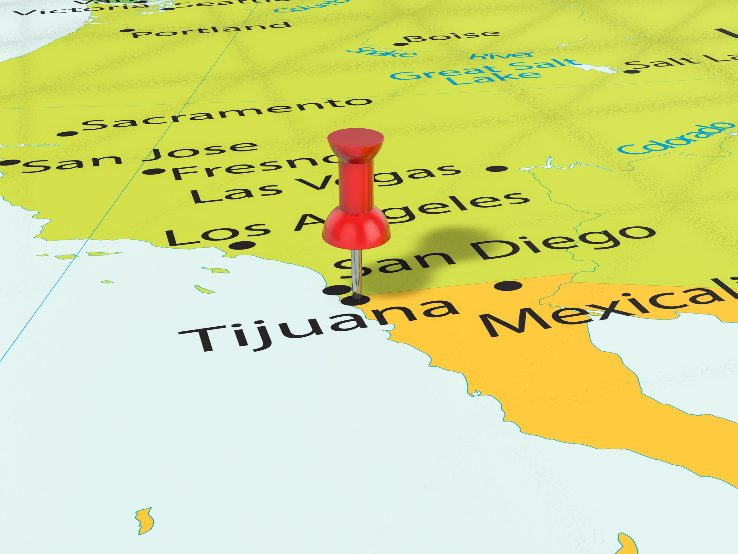 91514751 - pushpin on tijuana map background. 3d illustration.